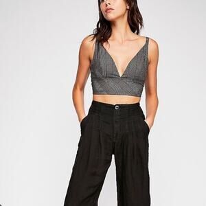 Free People Intimately Black Grey Plaid V-Neck Cropped Bralette Top L